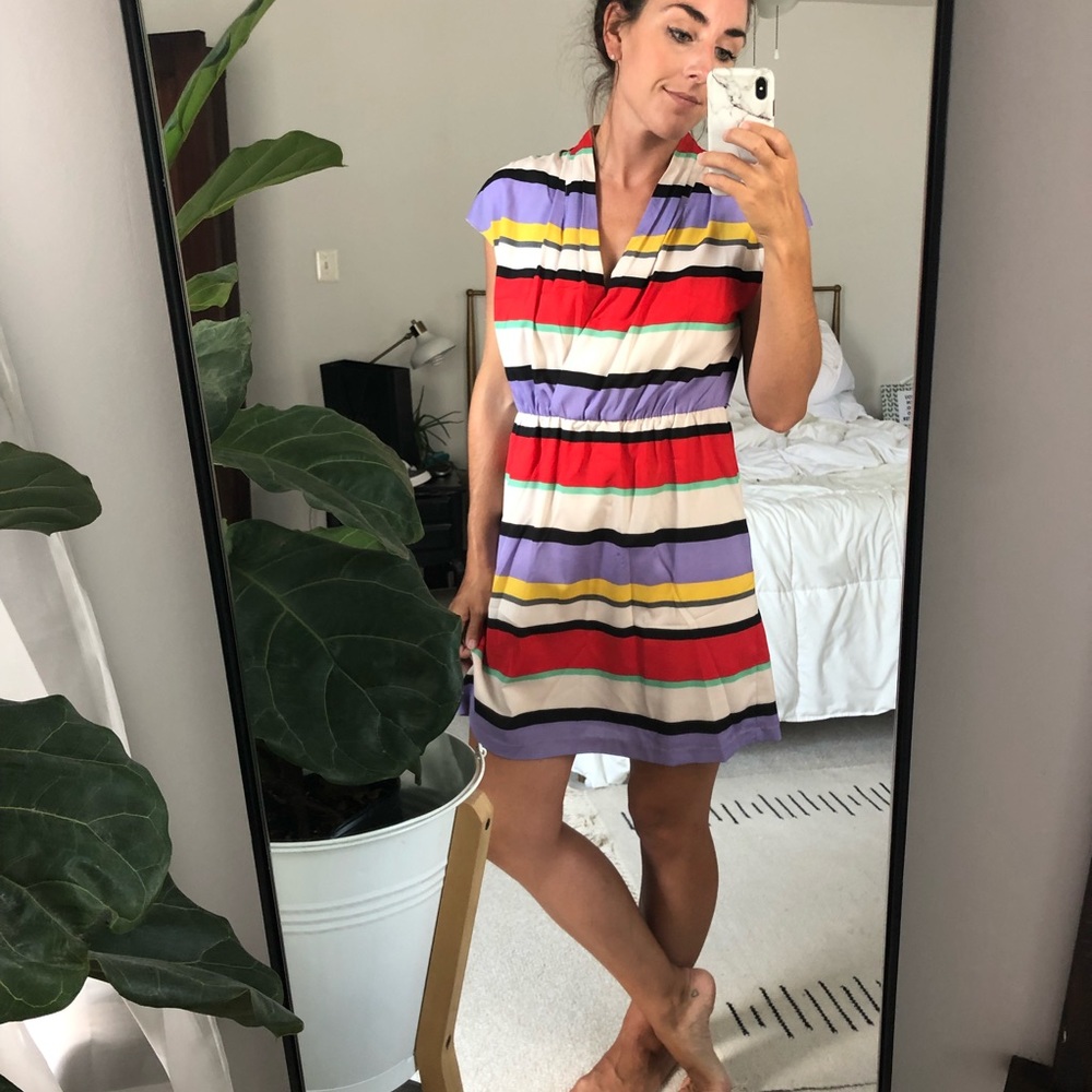 KENSIE Striped Surplice SS Dress Sz Small